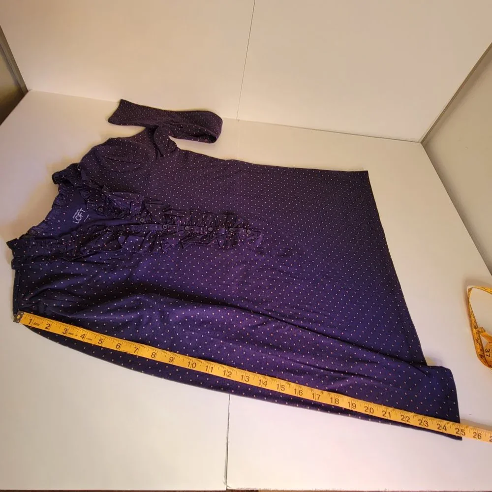 LOFT Navy Poka Dot Ruffle Neck LS Top, Size M, NWOT - Picture 8 of 11